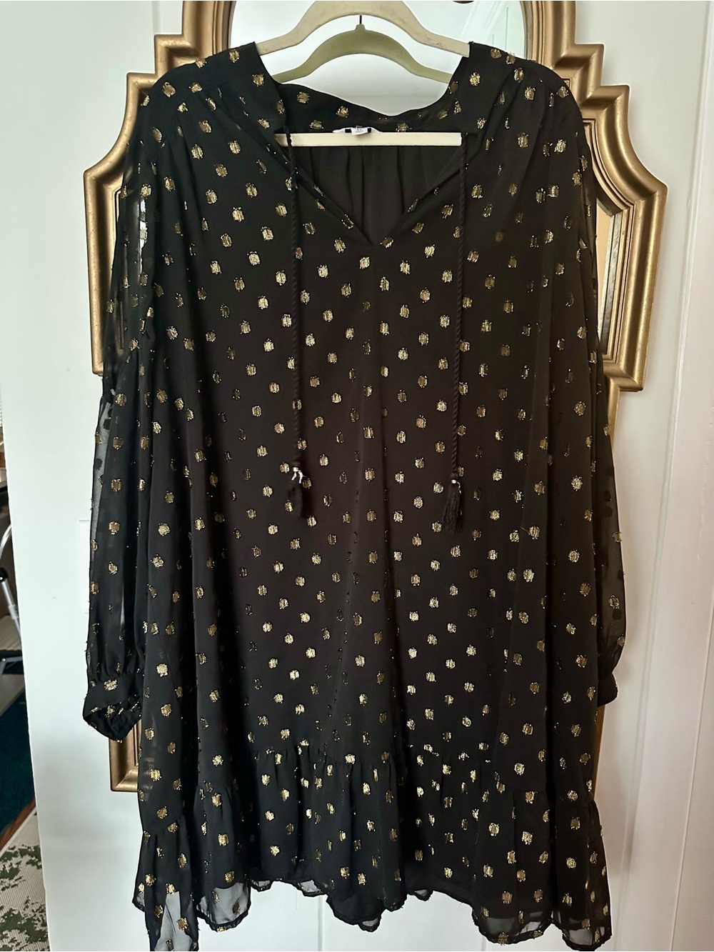crown & ivy Black Tunic Dress with Gold Dot Print